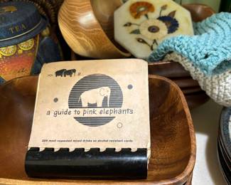 Set of 4 Carved Wood Square Bowls