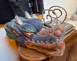 Hand Carved Wooden Dragon Head – Intricate East Asian Design