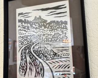 Framed & Matted Japanese Wood Block Print "Daibutsuden" by Kihei Sasajima