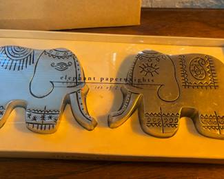 Pier 1 Metal Elephant Paperweights