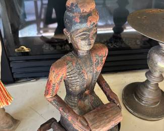 Carved Wood Sitting Indonesian Women Sculpture