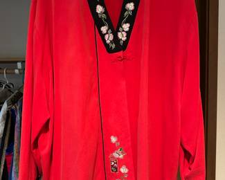 Red Embroidered Korean Hanbok-Style Blouse with Floral Trim