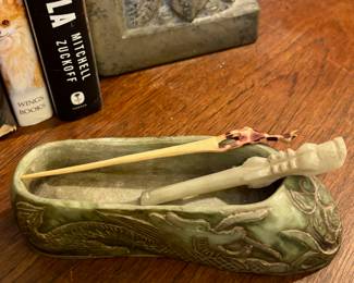 Carved Stone Shoe with Dragon Design – Possibly Jade