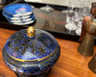 Blue Cloisonné Lidded Jar