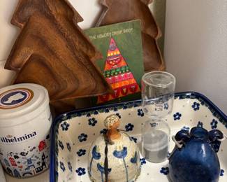 Ceramika Artystyczna Polish Pottery Square Baking Dish with Blue Floral Pattern