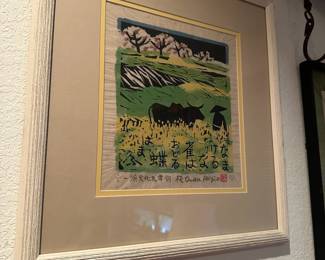Japanese Woodblock Print "Farmer in the Fields" by Onda Akio
