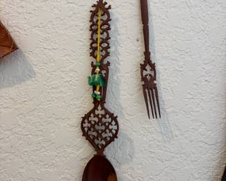 Intricately Carved Wood Spoon & Fork