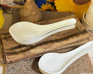 Set of 8 White Porcelain Soup Spoons