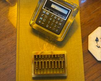 Mid Century Lucite Futura Desk Calculator, Miniature Abacus