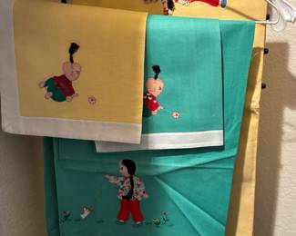 Hong Kong Embroidered "Children Playing" Napkins & Table Runners