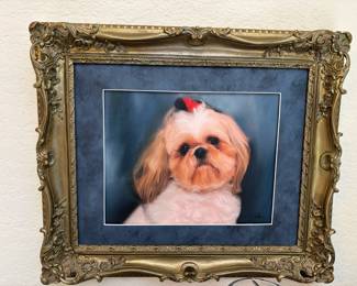 Framed & Matted Framed Shih Tzu Portrait Painting – Signed Jade