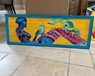 Diary reading 38 x14  in a blue frame original oil on canvas by Keith Rathbun Price $3,000