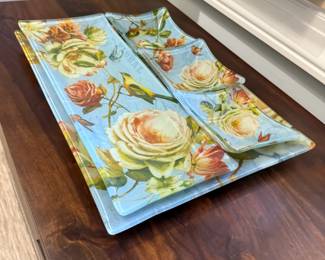 Floral glass tray with separate dishes