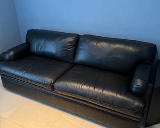 Black leather sofa 
L: 80in
H: 32in 
W: 3ft