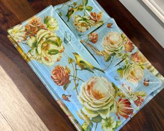 Floral glass tray with separate dishes