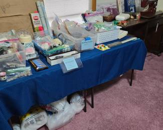 Viking Husqvarna Sewing Machine 1976 #6460 with Manuals & Accessories including Cover; Vintage Sewing Table / Desk; Large Assortment of Sewing & Crafting Supplies & Accessories
