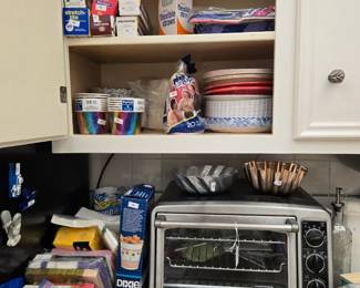 Assorted Kitchen & Dining: Farberware Convection / Toaster Oven; Paper Goods; Flatware and much more