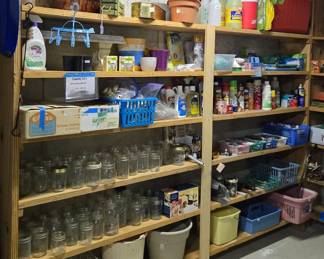 Canning Jars: Singles and Boxed Sets; Buckets & Wash Pans; Planters and Assorted Cleaning Supplies