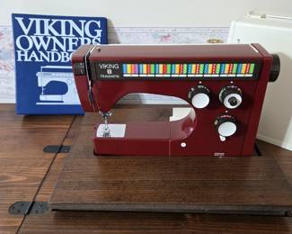 Viking Husqvarna Sewing Machine 1976 #6460 with Manuals & Accessories including Cover; Vintage Sewing Table / Desk