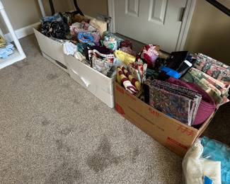 Fabric, wools, linens, cotton, metallic, just all kinds of fabric. Quilters Delight