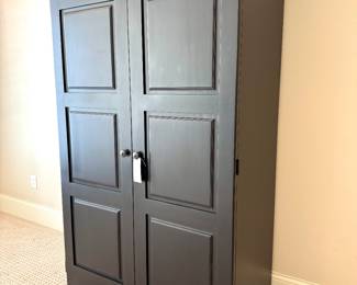 $150 Black wooden armoire/storage/TV cabinet, 42L x 22W x 72H. Wear noted inside.