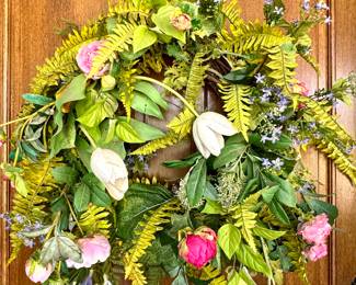 $120 Close up image of the Spring door wreath, approx. 36 inches in diameter.