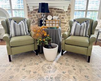 $350 /each- Bassett Green Wing back Recliner 34 x34x41