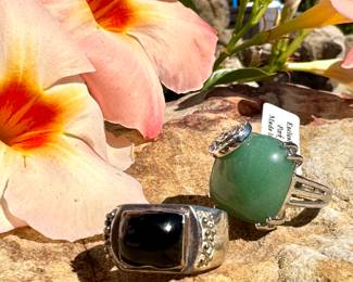 ($60 Michael Dawkins onyx ring, on the left)