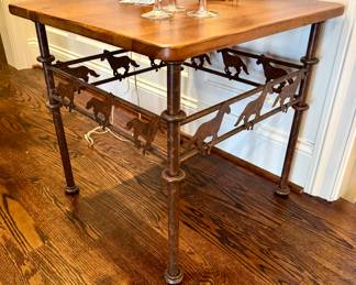 SOLD Wood and metal horse end table by Lane Furniture - 25.5x25.5x24