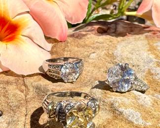 Fine COSTUME jewelry available! ($80 Beautiful 18k gold filled ring, top.) ($80 Stunning citrine 18k gold filled ring, bottom). ($60 Brilliant cz ring, right).