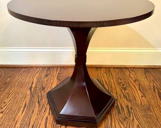 $500 Stunning round wood lacquered end table. Sells new for $2394. 27D x 27H