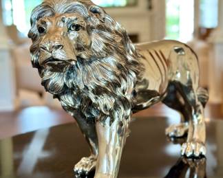 $550 Heavy Silver Figural Lion Sculpture (Marked 925). 23L x 7W x 15H