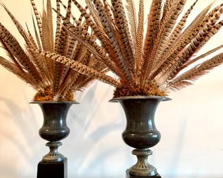 $100 - Heavy Black Urn (15"x9")with Natural Feathers (42" tall) - 2 available