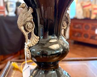 $150 Ceramic and metal lamp with beautiful bird design, 31H.