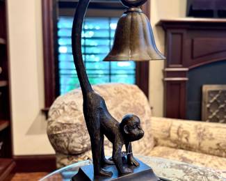 $100 Brushed iron monkey lamp by Austin, 26H.