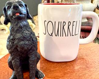 ($6 black dog figurine, 5H) ($6 Squirrel mug)