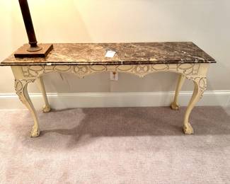 SOLD - Marble top console table- 16x56x28