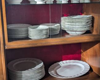 Bone China - set of 12 soup bowls, plates, saucers,  butter, and  rolls plates; creamer, gravy bowl, serving plate and 8 cups  $150