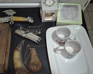 Civil war items, staple gun, random kitchenware