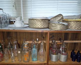 Glass bottles, china set, milk bottles
