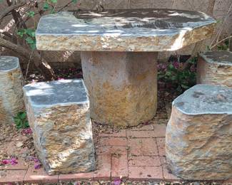 Granite Slab Table 4 Stools