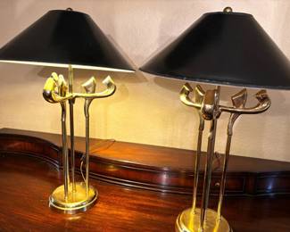 Simplistic Asian Brass Lamp Pair
