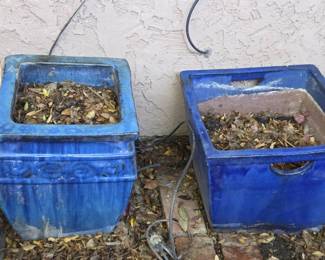 2 Blue Glazed Square Pots