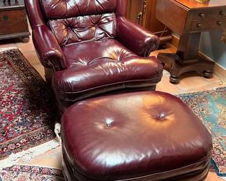 Cherry Red Leather Chair Ottoman