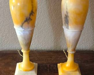 2 Unique Vintage Yellow White Alabaster Lamps
