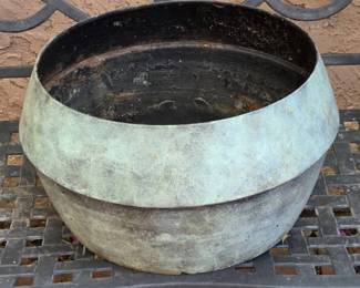 Large Light Green Metal Pot No Soil