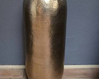 Tall Brass Tone Hammered Metal Pot