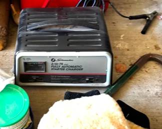 Car Battery Charger, Gas In Can, Buffing Supplies