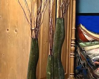 3pc Tall Green Pottery