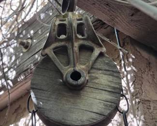 Antique Wood Metal Pulley
